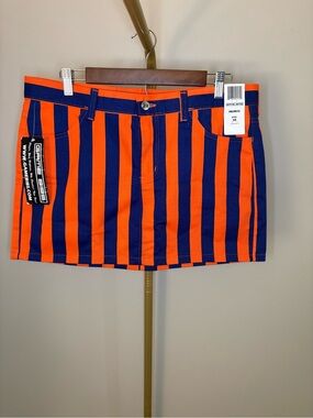 Game Bibs Orange and Blue Striped Mini Skirt